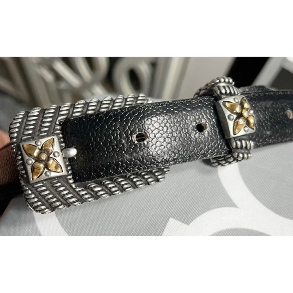 Vicenza Womens Sz 28 Black Genuine ITALIAN Calfskin Leather Pebbled Silver Gold